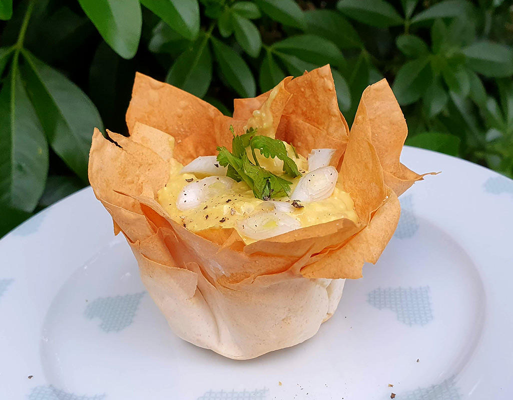 Filo cups filled with egg mayo