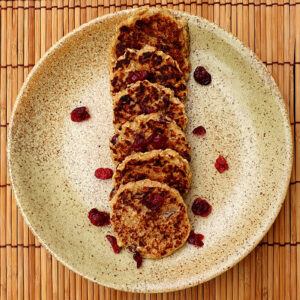 Vegan oat, almond and cranberry pancakes