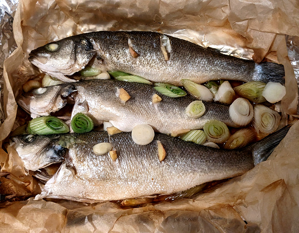 Chinese oven steamed sea bass