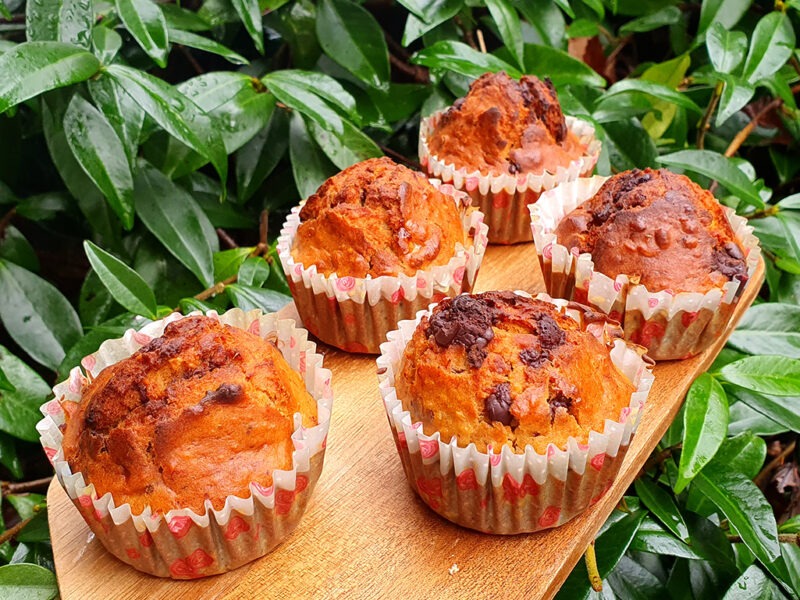 Banana, chocolate and ginger muffins