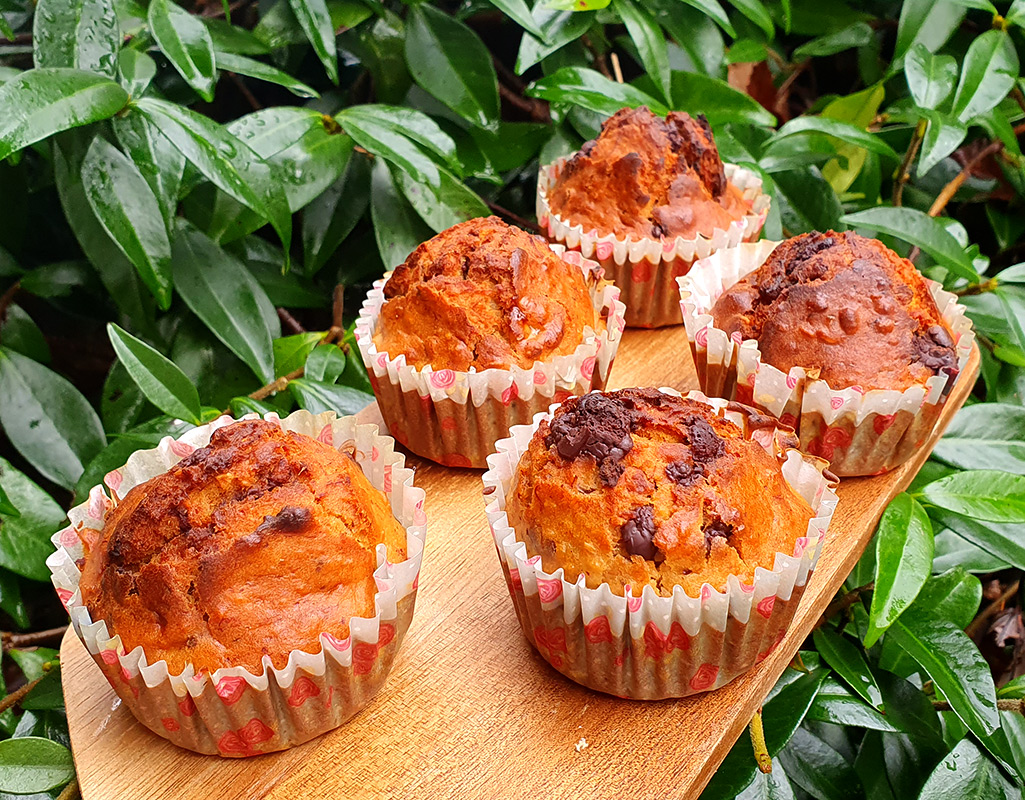 Banana, chocolate and ginger muffins