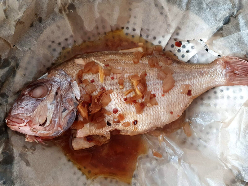 Chinese-style steamed red snapper