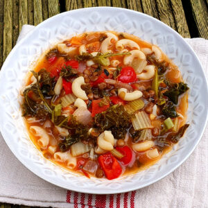 Minestrone soup with lentils and kale