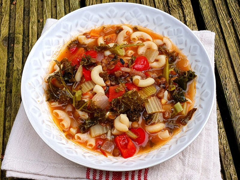 Minestrone soup with lentils and kale