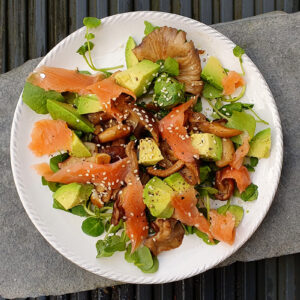 Smoked salmon, shiitake and avocado salad