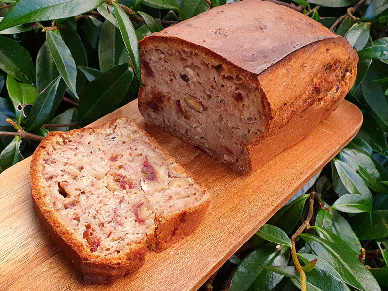 Banana bread with dates and hazelnuts