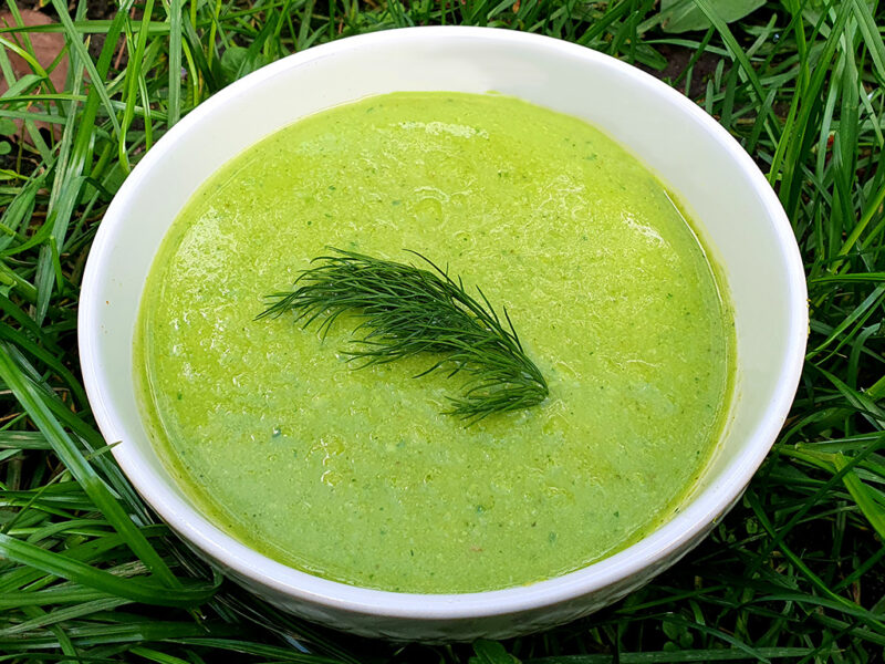 Broccoli, green pea and parsnip soup