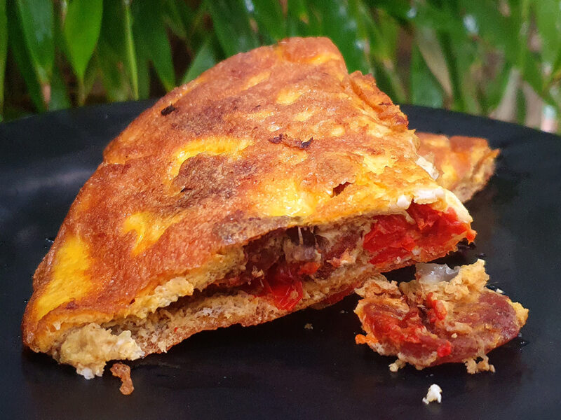 Chorizo and grilled pepper omelette