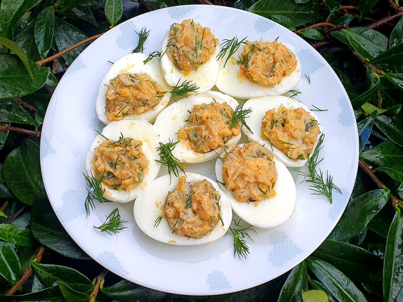 Devilled eggs with anchovy and dill