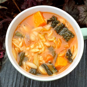 Minestrone soup with kale and sweet potatoes