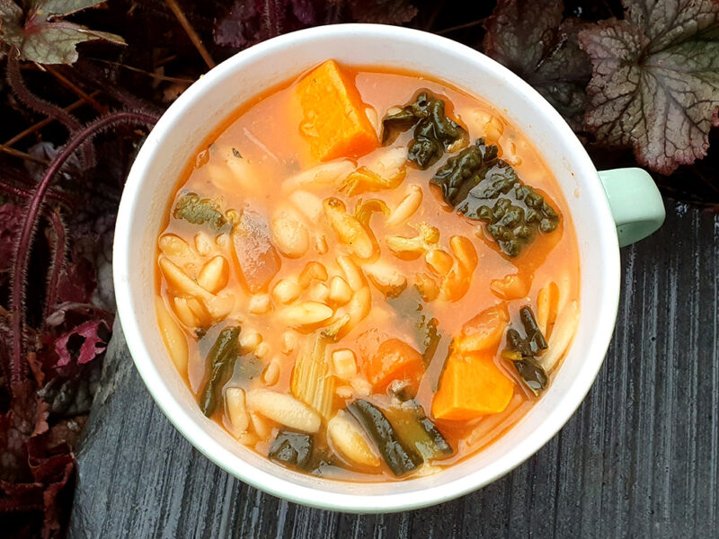 Minestrone soup with kale and sweet potatoes