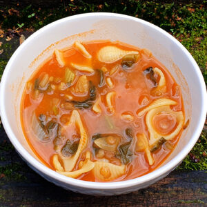 Minestrone soup with lentils and spinach