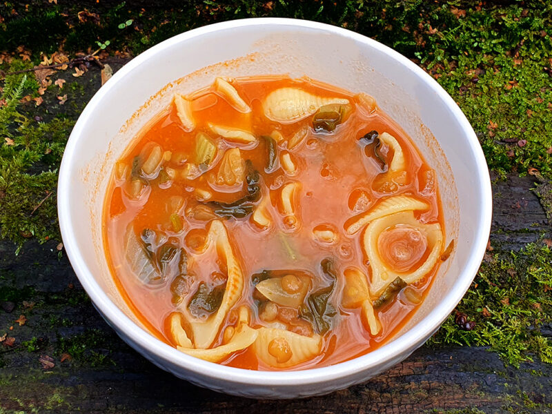 Minestrone soup with lentils and spinach