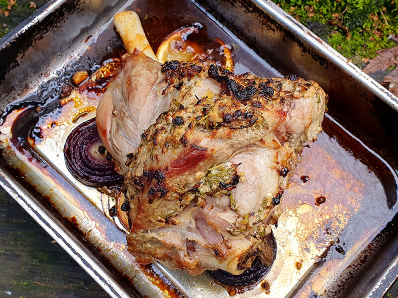 Roast lamb with anchovy, garlic and rosemary