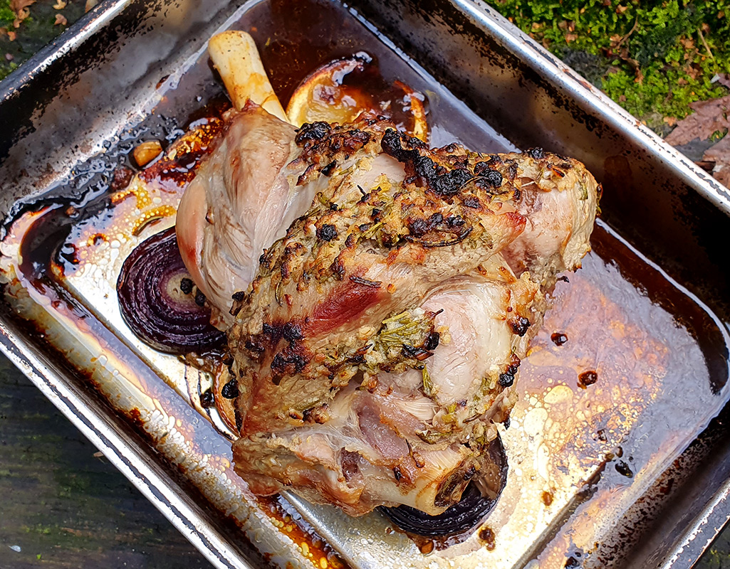 Roast lamb with anchovy, garlic and rosemary