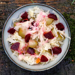 Sauerkraut, gherkin and beetroot salad