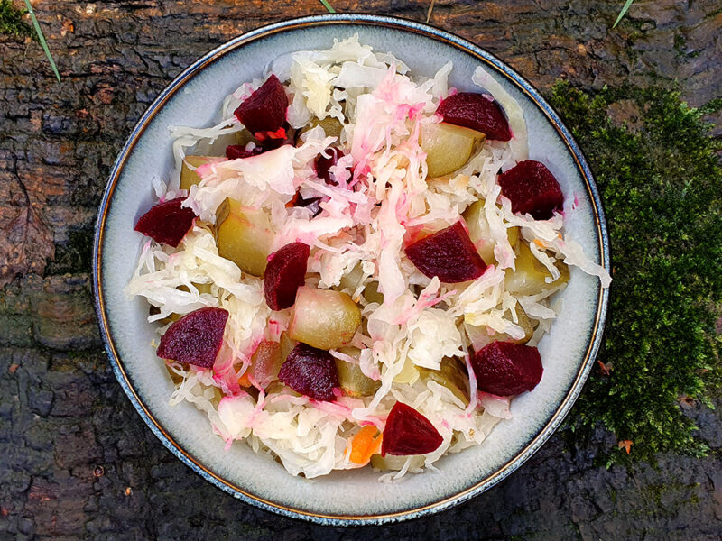 Sauerkraut, gherkin and beetroot salad