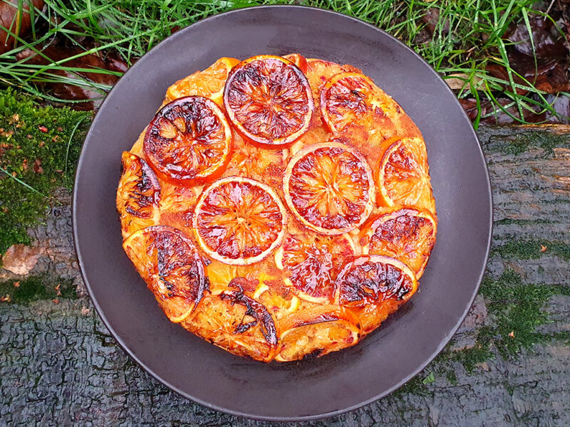 Upside-down blood orange and rosemary cake