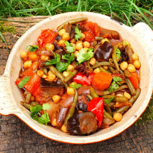 Aubergine and chickpea tagine