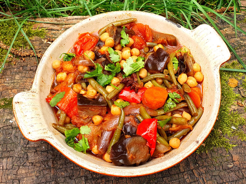 Aubergine and chickpea tagine