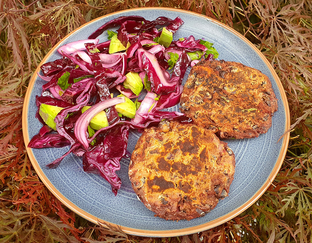 Black bean, carrot and beet patties