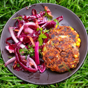 Black beans and sweetcorn cakes