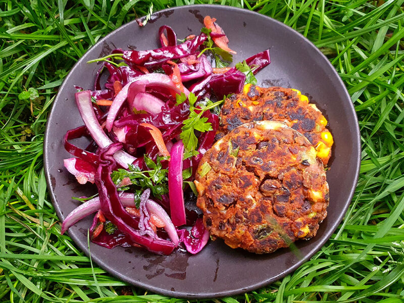 Black beans and sweetcorn cakes