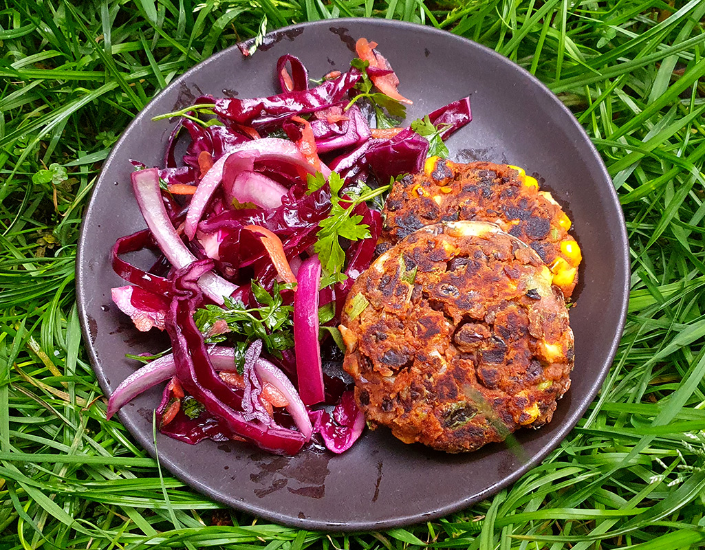 Black beans and sweetcorn cakes