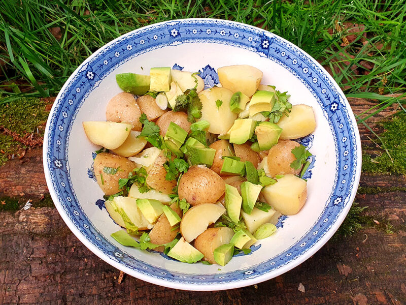 Garlic potatoes with avocado