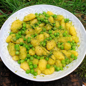 Gnocchi with green pea and dill pesto