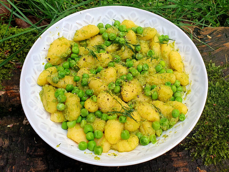 Gnocchi with green pea and dill pesto