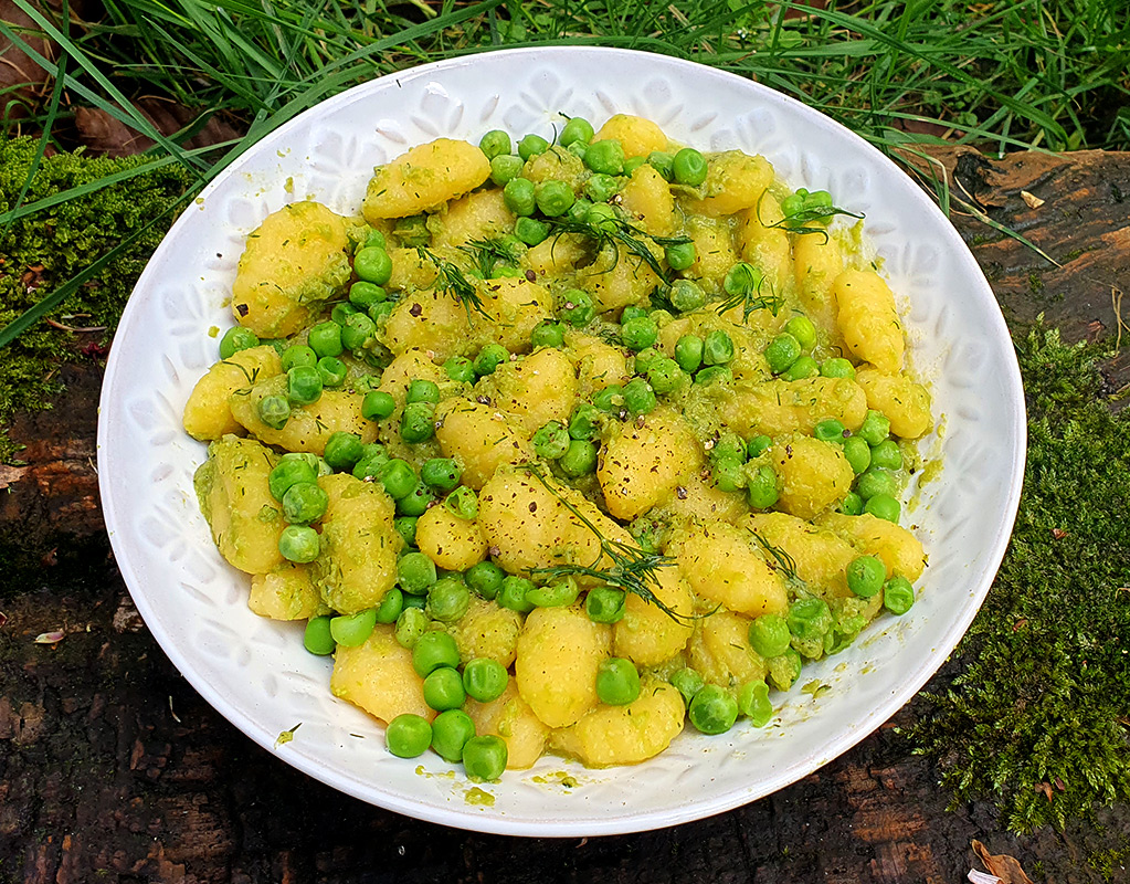 Gnocchi with green pea and dill pesto