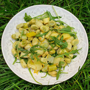 Sauteed leek and broad beans