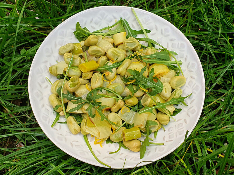 Sauteed leek and broad beans