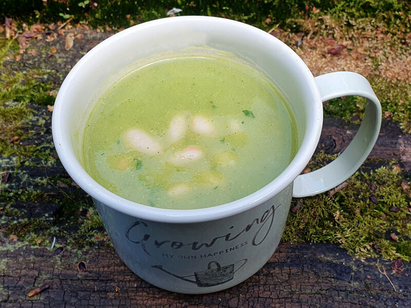 Spiced broccoli and parsnip soup with beans