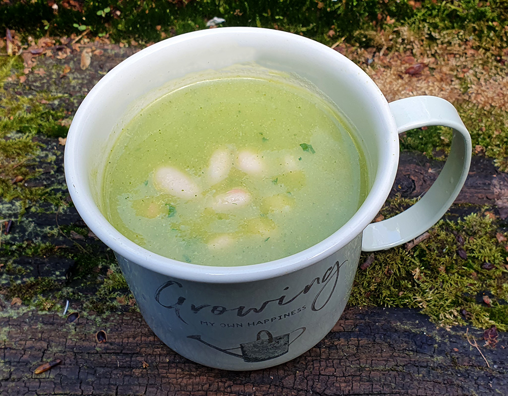 Spiced broccoli and parsnip soup with beans