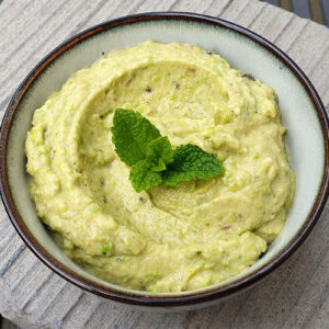 Zingy baba ghanoush with green peas