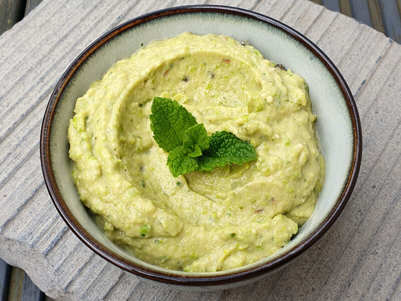 Zingy baba ghanoush with green peas