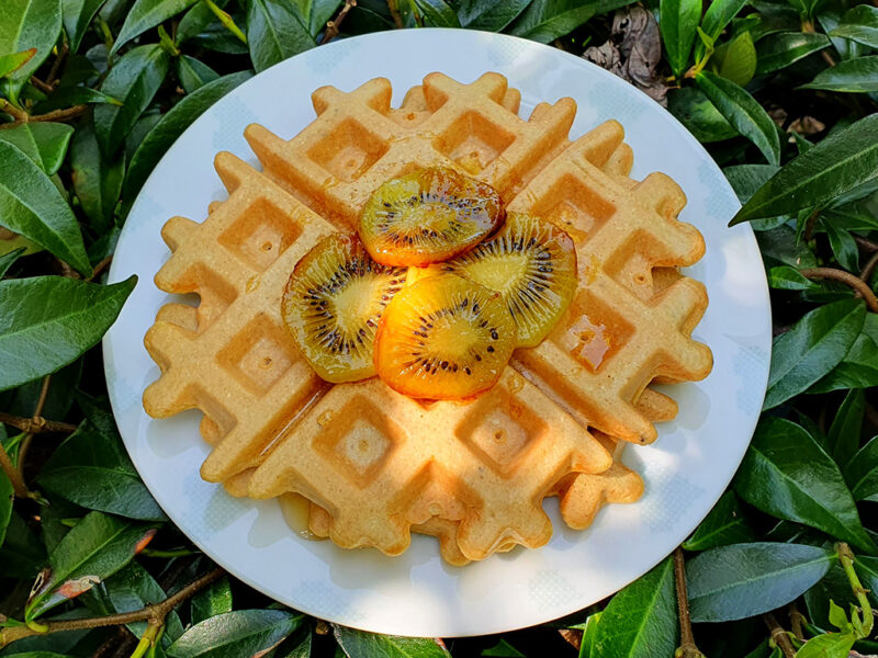 Kiwi and almond oat waffles