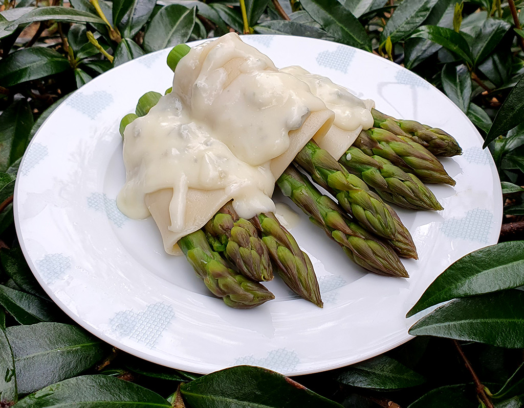 Asparagus in paccheri with cheese sauce