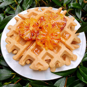 Blood orange, oat and almond waffles