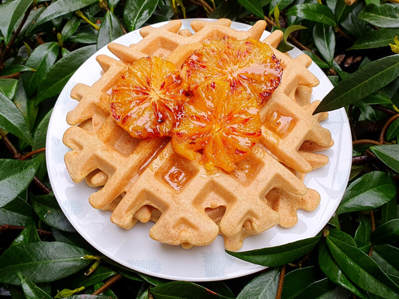 Blood orange, oat and almond waffles