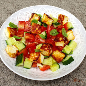 Greek-style halloumi salad