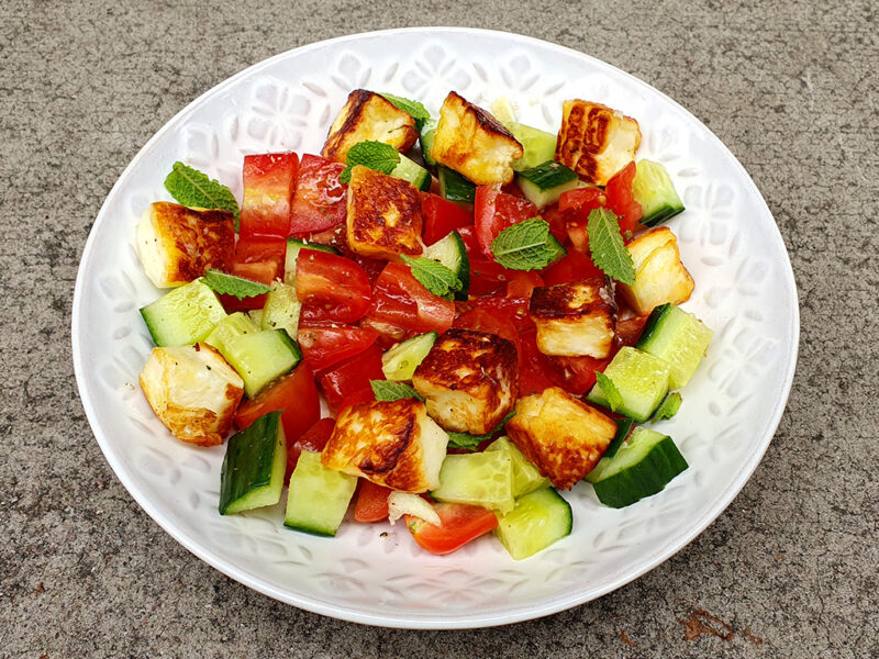 Greek-style halloumi salad