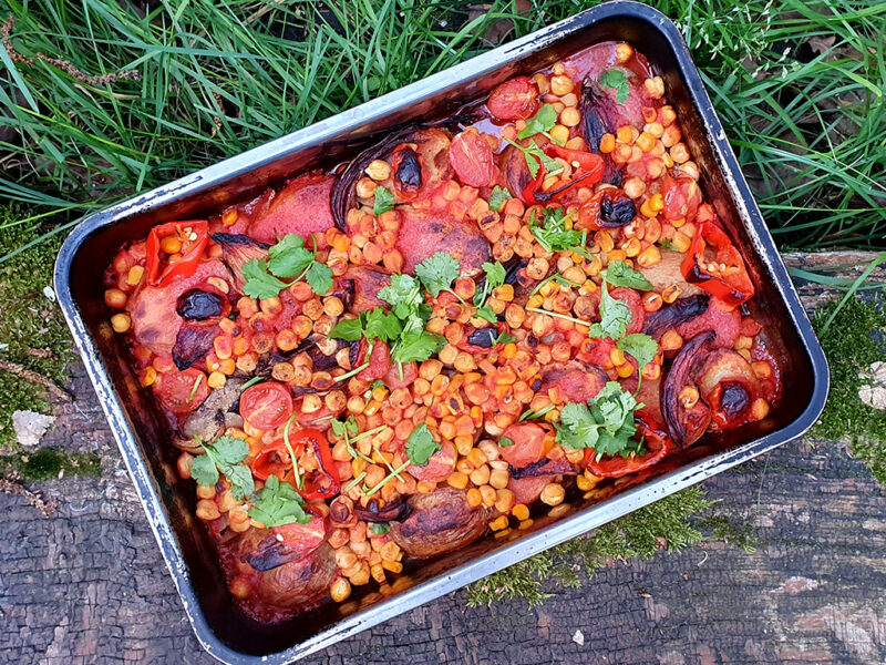 Mexican-style potato and chickpea bake