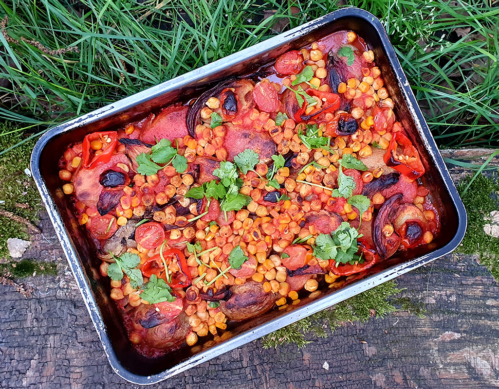 Mexican-style potato and chickpea bake