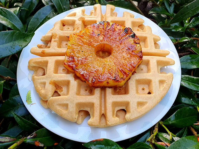 Pineapple, oat and almond waffles