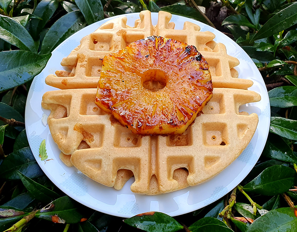 Pineapple, oat and almond waffles