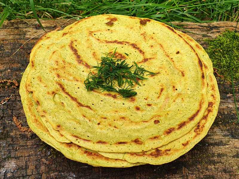 Spring onion and dill lentil wraps