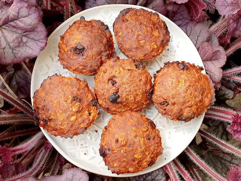 Vegan banana oat and chocolate muffin